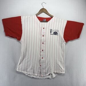 Vintage Wisconsin Baseball Jersey Men's Large White Red Eagle River Pinstriped